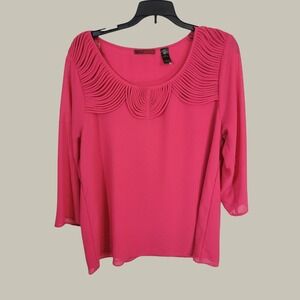 BKE Red Blouse Strappy Cage Neckline Career Chic Minimalist 3/4 Sleeve Pink XL